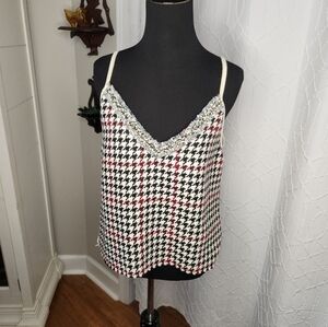 NWT Zara Houndstooth Tweed Faux Suede Camisole Size LARGE‎
